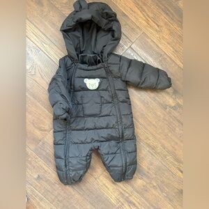 Black Puffer Baby Snowsuit with Bear Patch